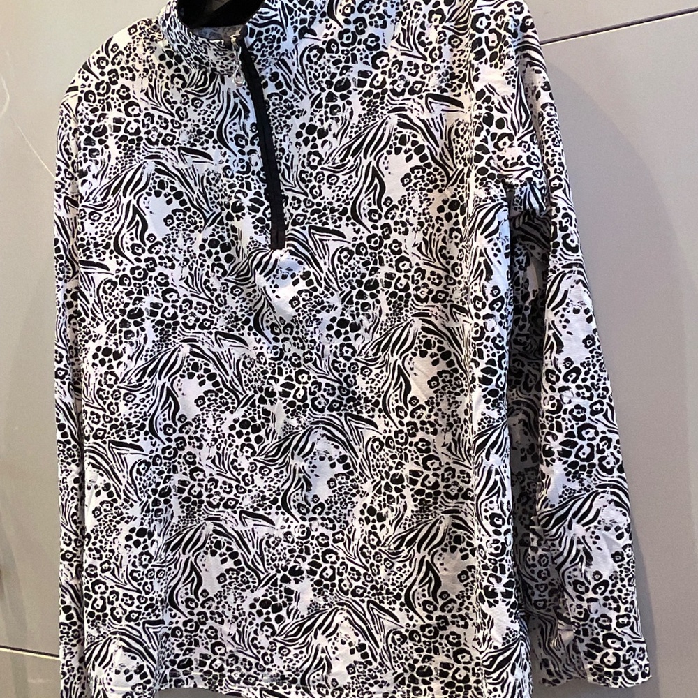 IBKUL MOCK NECK LONG SLEVE UPF+50 1/4 ZIP  BLACK AND  WHITE
